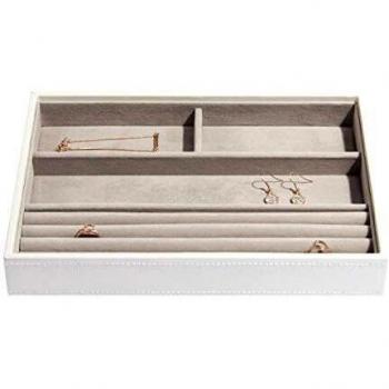 Stackers Classic Size | Caja de la joyería Organizador con 4 Secciones para los Anillos y Pulseras, Blanco con Forro de Terciopelo Gris