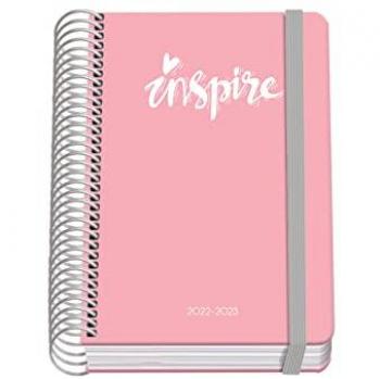 DOHE Agenda Escolar A6 con Espiral y Cierre de Goma - Hojas Impresas - Color Rosa Pastel