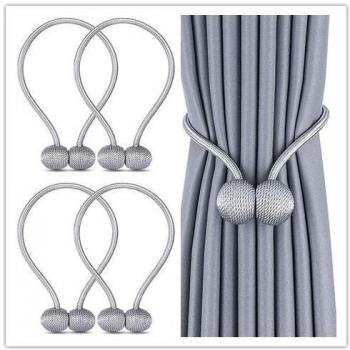 Keetech - Alzapaños magnéticos para cortinas decorativas, para el hogar, salón, dormitorio, oficina, 4 unidades, color gris y plateado