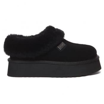 Zapatillas de casa de cuero para mujer 'Topknot' en piel de oveja auténtica con suela EVA - Color negro - Talla 42 EU / 8 UK
