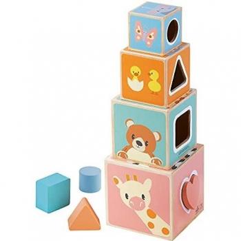 WOOMAX - Cubos apilables bebe madera, encajables bebé, cubos apilables, juguetes bebé, juguetes bebé 12 meses, juguetes bebes 1 año educativos, juguetes de madera para bebés