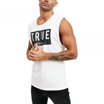 trueprodigy Casual Hombre Marca Camiseta De Tirantes con impresión de Logotipo Ropa Retro Vintage Rock Vestir Moda Cuello Redondo Sin Manga Slim Fit Designer Tank Top, Colores:White, Tamaño:L