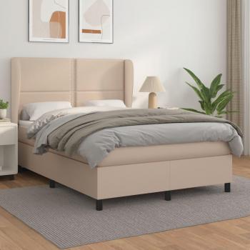 Cama box spring con colchón de cuero sintético capuchino 140x200cm