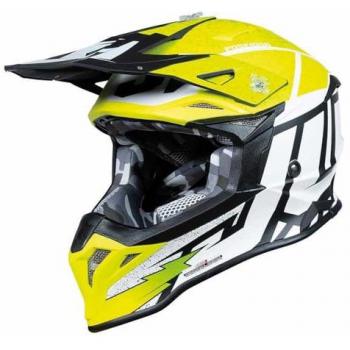 Casco de Cross Just1 J39 Poseidon Negro-Amarillo Fluo-Blanco, Adultos Unisex, Talla S