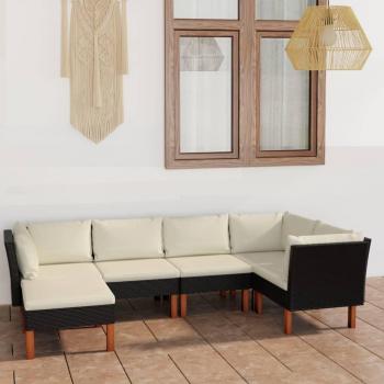 6-Piece Black Poly Rattan Garden Lounge Set with Cushions