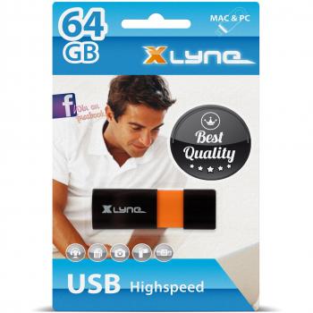 Pendrive Xlyne Wave 64 GB USB 2.0 Negro y Naranja