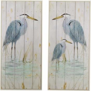 Belssia Cuadro con Diseño Garzas, Madera, Multicolor, 41x2.5x82 cm