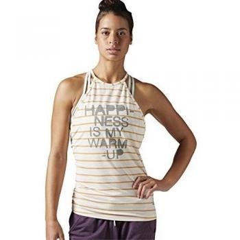 Reebok y Striped Tnk Camiseta sin Mangas, Mujer, Negro