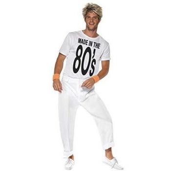 Smiffys-38488L Disfraz Hecho en los 80, con Top y Pantalones, Color Blanco, L-Tamaño 42-44