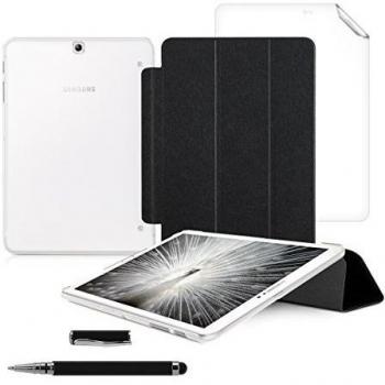 kwmobile 3en1:Slim Smart Cover Funda Carcasas para Samsung Galaxy Tab S2 9.7 en negro + Lámina, transparente + Stylus, negro