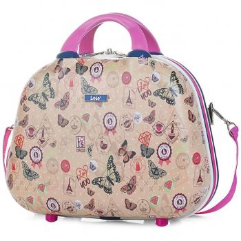 Lois - 54135 Neceser Infantil rígido ABS Print Estampado Grande de Viaje, Maleta de Aseo. 2 Asas y Bandolera. Múltiples Compartimentos y Espejo, Color Fucsia