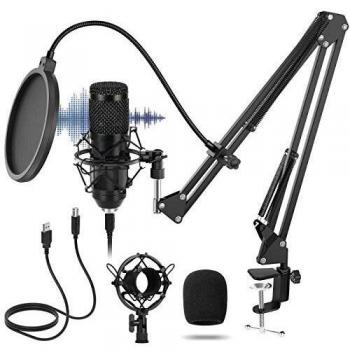 Micrófono Condensador,Sucastle USB Cardioide Micrófono,Micrófono de Estudio Profesional Podcast Plug and Play,Con Soporte Ajustable para Micrófono,Soporte de Brazo,Filtro Pop Etc.192KHz/24 Bits