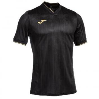 Camiseta de fútbol Joma Gold VI hombre negra y dorada, manga corta, diseño moderno, tejido transpirable y ligero