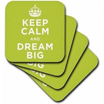 3dRose CST _ 123112 _ 3 Keep Calm And Dream Big verde para baldosas de cerámica Posavasos, juego de 4