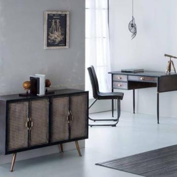 Aparador de Metal Marrón Moderno y Resistente 110x39x75 cm - Mueble de Almacenamiento Wanderlust Deco