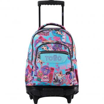 Mochila Totto Renglon escolar con ruedas Anime Girls, características: diseño colorido de anime, ruedas para fácil transporte, compartimentos múltiples para organización, material resistente y duradero, correas ajustables y acolchadas