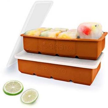Bandejas de hielo de silicona con tapas, molde de hielo de gran tamaño, fácil de quitar y sin BPA para alimentos para bebés, whisky, cócteles, juego de 2, Naranja