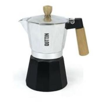 Cafetera Italiana Quttin de Madera y Aluminio para 6 Tazas, Medidas 15 x 10 x 20 cm, Diseño Elegante y Funcional