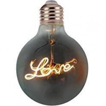 Bombilla LED E27 5W G125 Filamento Ámbar Escrito Amor 2200K