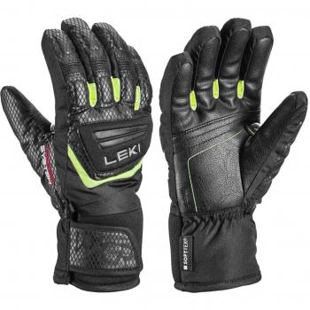 Guantes de esquí Leki WCR Team 3D Junior, color negro y limón, talla 7