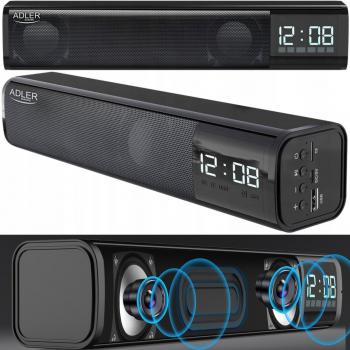 Altavoz Bluetooth Adler AD 1191 - Portátil - Negro - 10W - Con Reloj Despertador, USB y AUX