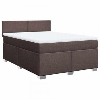 Cama Box Spring con Colchón de Tela Marrón Oscuro 140x190 cm
