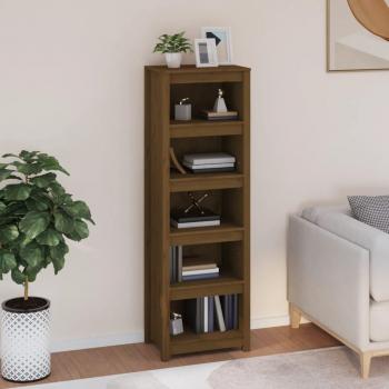 Estantería de madera maciza de pino 50x35x154 cm en color Natural, Blanco, Gris y Marrón Miel, mueble de almacenaje para oficina, estudio y dormitorio