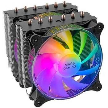Mars Gaming MCPU-XT Negro, Disipador CPU, Doble Torre Refrigeración, 6 Heatpipes HCT, TDP 300W, 2 Ventiladores