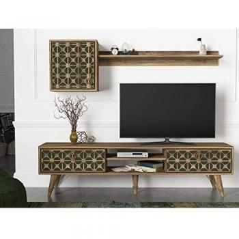 Skyedecom - Unidad de TV de nogal con soportes y muebles de TV Valente – Walnut 804TRH3022