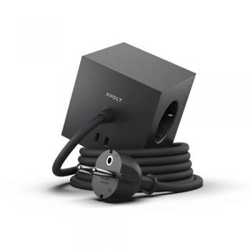 Regleta Eléctrica Avolt Square 1 con USB-C 30W, 3 Tomas Schuko y Cable de 1.8m - Diseño Magnético en Color Negro Stockholm
