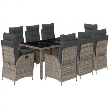 9 Piece Grey Poly Rattan Garden Dining Set with Cushions
