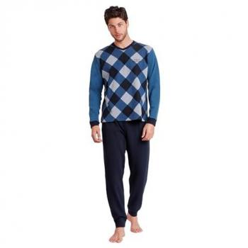 Pijama Largo de Hombre Harlequin Azul de Algodón y Poliéster Admas