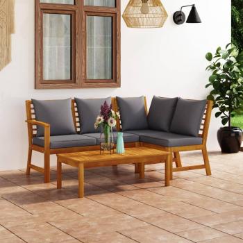 4-Piece Solid Acacia Wood Garden Lounge Set with Cushions