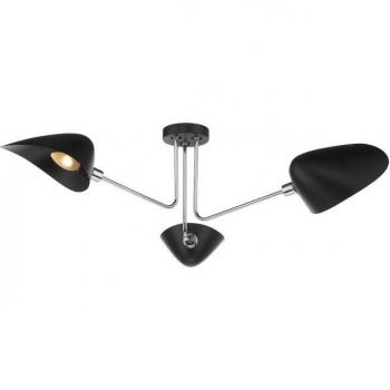 Plafón de techo semi empotrado Sebastián, cromo pulido y negro mate, 3 bombillas E14, diámetro 30.5 cm