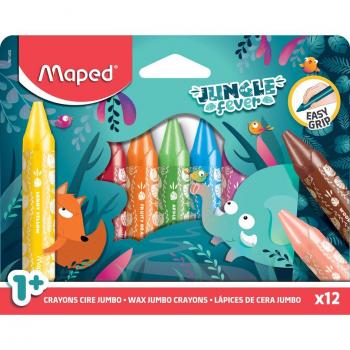 Ceras Maped Jumbo Jungle Fever - Caja de 12 colores brillantes