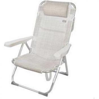 Silla de Playa Aktive 62641 con Reposacabezas Acolchado Crema