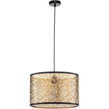Lámpara colgante Lindby Yonah, dorada, metal, Ø 40 cm, E27, tradicional, hecha de textura, tela, tejido y seda para salón y comedor (1 llama)