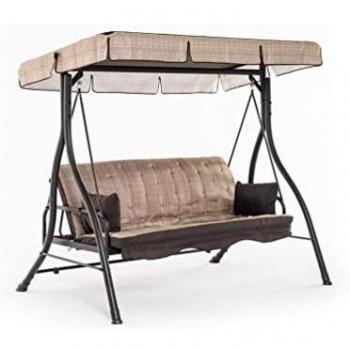 Dondolo Reclinable de 3 Plazas Zanzibar con Estructura de Metal Beige y Cojines