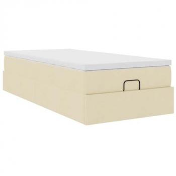 Estructura de Cama Otomana con Colchón de Tela Crema 80x200cm y Almacenamiento Bajo