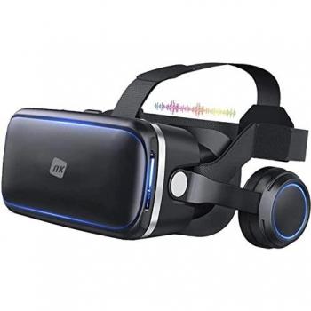 Gafas de Realidad Virtual NK G04E-VR con Auriculares para Smartphone, Ajuste 4.7-6.53, Visión 90-100º, Rotación 360°, Lentes y Pupilas Regulables