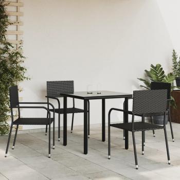 5 Piece Black Poly Rattan and Steel Garden Dining Set