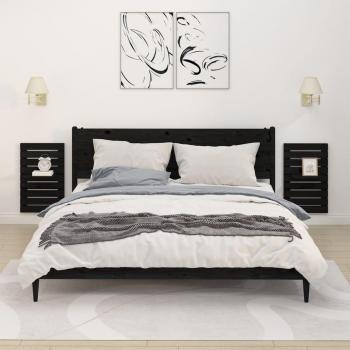 Estantes de pared de madera maciza de pino negro - 2 piezas, diseño sólido