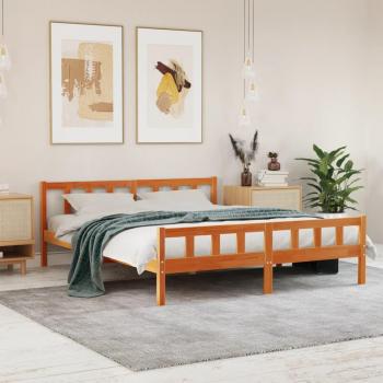 Cama sin colchón de cera marrón 180x200 cm en madera de pino con cabecero