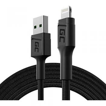 Cable Lightning Green Cell KABGC18 2 m Negro Cargador Rápido para iPhone, iPad y iPod