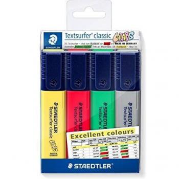 STAEDTLER 364 CWP4-XST Rotuladores Fluorescentes Textsurfer, Estuche con 4 Marcadores de Colores Excellent