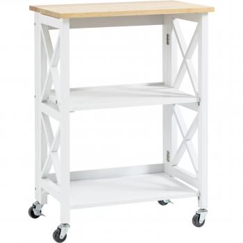 Carrito de Cocina Plegable con Ruedas y Estantes de 2 Niveles - Blanco