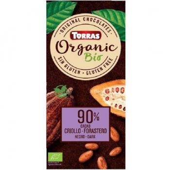 Chocolate Negro 90% Cacao Criollo Forastero Orgánico Bio 100g Torras