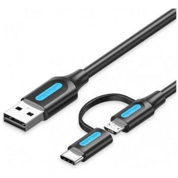Cable USB 2.0 Vention CQDBF USB Macho - Micro USB Macho/ USB Tipo-C Macho/ 480Mbps/ 1m/ Negro