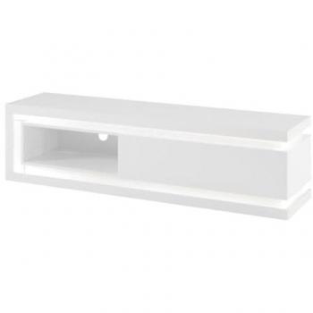 Mueble de TV con 1 cajón y 1 estante LED en MDF - Blanco lacado - FLARANCIA