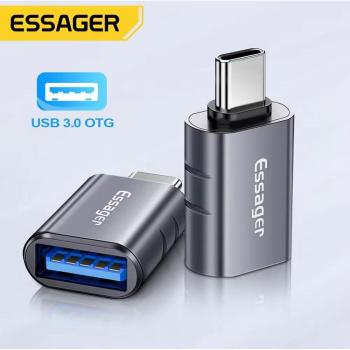 Adaptador OTG USB Tipo C Essager, Macho a Hembra USB 3.0, Compatible con Macbook, Samsung S20 y Huawei, Color Gris